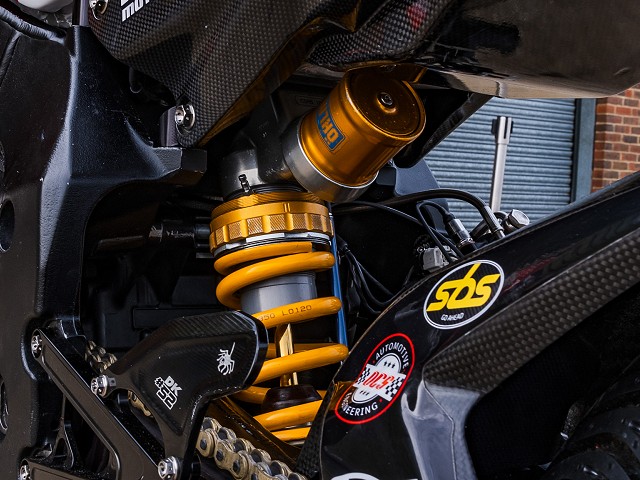 Suspension - Front forks are Ohlins RVP25 and rear shock is RSP40. We work with Mike Norton who worked with Valentino Rossis for 12 years in MotoGP - he brings a wealth of experience to the team! We have two shocks for each rider so we can test back to back set ups in one session.